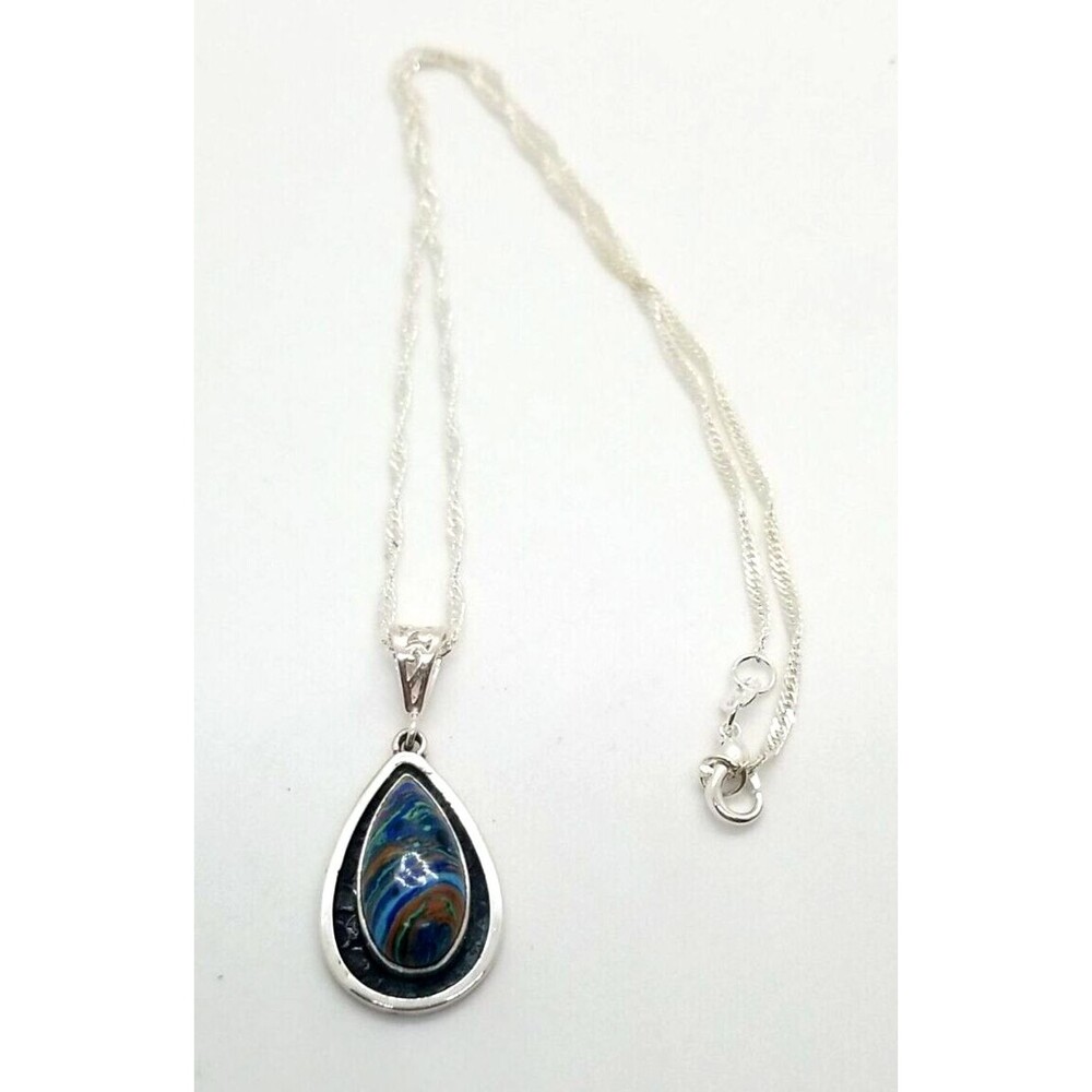 Rainbow Calsilica Pendant and Chain Sterling Silver Must See!